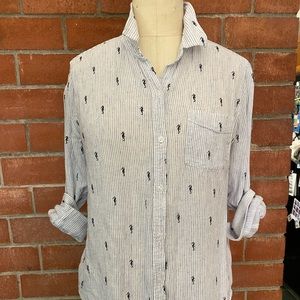 RAILS - M - CUTE STRIPED SEAHORSE GAUZE BUTTON DOWN SHIRT!